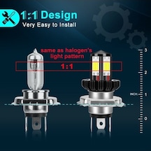 6000k Beyaz Ba20d Led Motosiklet Far Ampülü, 4 Taraflı Cob, 1200lm, Soğutmalı, Ip67 Su Geçirmez Beyaz Beyaz