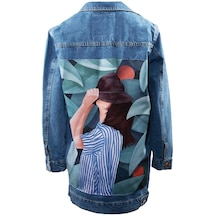 Arkası Baskılı Uzun Kadın Kot Ceket, Mevsimlik Kot Ceket, Kot Mon (552383014)