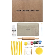 Beyaz Seramik Hamuru 2 Kg Kil 25x35 Duralit Ebeşuar Seti 6x15 Ml Akrilik Set Vernik Ahşap Merdane