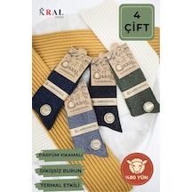 Kral Socks 4'lü Kışlık Thermal Etkili Ince Örgülü Çorap, Lambswool Yünlü Kuzu Yünlü Asorti