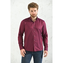 Slim Fit Uzun Kol Oxford Hediye Kutulu Kolay Ütülenebilir Erkek Gömlek - Bordo-1510