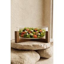 Akasya Standlı Borosilikat Cam Salata Ve Sunum Kasesi - Meyve Sunum Kasesi 2100 Ml Kahverengi