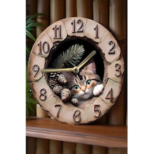 Kututr Patili Dostlarınız İçin Patili Saat Kedi Temalı Doğal Duvar Saati Sdw007
