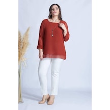 Moda Berray 1934 Kolyeli Şifon Büyük Beden Şık Bluz Tarçın Tarçın