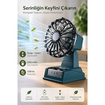 Exenar - Mavi - Şarjlı Masaüstü Mini Vantilatör Retro Tasarım 2 Kademeli Mini Fan 500 Mah Taşınabilir Fan