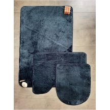Ultrasoft Düz Lacivert 3'lü Banyo Halısı Paspası Seti, Kaymaz Deri Tabanlı, Yıkanabilir Klozet Takımı Çok Renkli