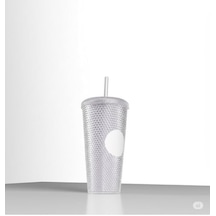 Kristal Desen 750 Ml Pipetli Soğuk İçecek/kahve Bardağı Beyaz