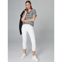 Faik Sönmez Kadın Slim Fit Coton Parça Boya Pantolon B00044 Beyaz