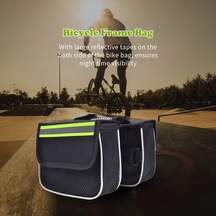 Pazly Çerçeve Çantası - Büyük Kapasiteli, Reflektörlü, Telefon Cebi İle Güvenli Bisiklet Sürüşü Siyah