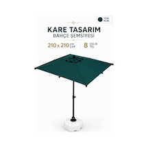 Alubrella Yeşil 210x210 Kare 8 Çelik Tel Bahçe Şemsiyesi Bidonlu