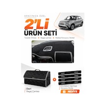 Fıat 500l 2013-2017 Uyumlu Torpido Örtüsü + Deri Bagaj Çantası + Sticker Seti - Siyah Gri