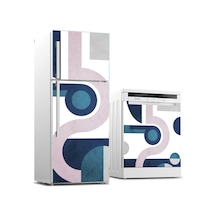 Retro Geometrik Daireler Buzdolabı Ve Bulaşık Makinesi Kaplama Sticker Folyo İkili Set