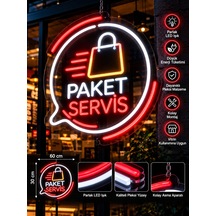 Paket Servis Neon Led Tabela 60x30 Cm Işıklı Pleksi Tabela Restoran Fast Food Vitrin Tabelası