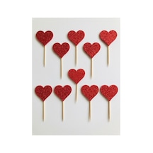 Kalp Kırmızı Simli Cupcake Kürdanı Doğum Günü Parti Ve Pasta Süsü 10 Lu 5cm