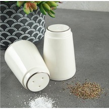 Gümüş Yaldızlı Porselen Tuzluk Biberlik Beyaz