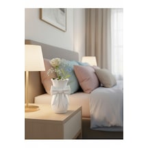 Modern Beyaz Dekoratif Vazo 22 Cm Kurdele Detaylı Şık Tasarım Beyaz