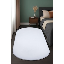 Vl Oval Comfort Overloklu Beyaz Peluş Halı Beyaz Oval Overlok
