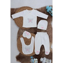 Sema Baby 5 Parça Hastane Çıkışı Zıbın Seti 0-3 Ay - Pink Butterfly Beyaz