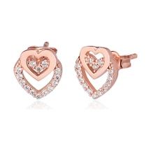 Emılıano Jewellery Silver 925 Ayar Taşlı Kalp Küpe Gold - Gümüş