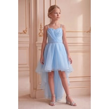 Butik Happy Kids Kız Çocuk Abiye Bebemavi Taş Kordon Askılı Kalp Yaka Kuyruklu Şifon Abiye Elbise 10-15 Yaş Bebe Mavi