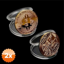 2 Adet Bitcoin Altın Görünümlü Demir Alaşım Kutulu