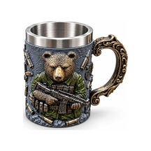 5 Adet 3d Kabartmalı Avcı Temalı Kupa Bardak Paslanmaz Çelik Mug Cup, İçecek Servisi İçin 13x10 Cm, Kabartma Tasarım