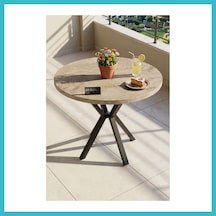 Bezos Mutfak Masası 90 Cm Yuvarlak Masa Modern Metal Ayaklı Cafe Balkon Ofis Yemek Masası 9826 Traverten Dfnbez