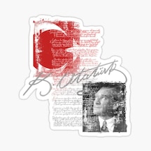 Atatürk Ve Istiklal Marşı Sticker Yapıştırması Renkli 20 Cm