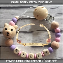 Sahi Aksesuar İsimli Bebek Emzik Zinciri ve İsimli Bebek Künye Seti BEZYI297 Bej - Mavi