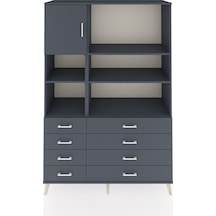 Hyperion Dolap 7 Raflı 8 Çekmeceli Tek Kapaklı 132x44x195 Antrasit-antrasit/antrasit Antrasıt/antrasıt