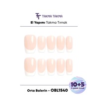 15'li Ten Rengi Orta Balerin Oblk1540fk Tekrar Kullanılabilir El Yapımı Protez Takma Tırnak Xs