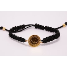 Özden Kuyumcusu Çeyrek Altınlı Siyah İpli Bileklik 22 Ayar