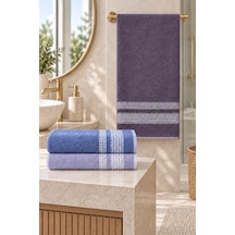 Çift Şerit Desenli Havlu 50x90 Cm 3 Lü Set - Lavender Tide Çok Renkli