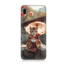 Huawei Y6 2019 Uyumlu Geyşa Kıyafetli Kedi Desenli Silikon Kılıf