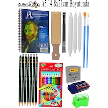 Telli Suluboya Bloğu Kağıdı A5 210gr 20 Yaprak İnce Dokulu Gölgelendirme Zımpara Aquarell Kuruboya Dereceli Kalem Uzatma