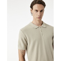 Koton Regular Fit Kısa Kollu Pamuklu Dokulu Düğmeli Polo Yaka Triko Tişört Deve Tüyü 7wam70044ht Taba
