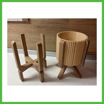 Vaveni 3d Baskı Ayaklı Çizgili Saksı - Bej Standlı Dekoratif Saksı - Bej Arz