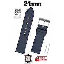 24mm Lacivert Spor Hakiki Deri Saat Kordonu Kayış Akıllı Pimli Chr118424