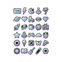 30 Adet Holografik Parlak Retro Pop-art Sticker Seti - Laptop Telefon Defter İçin Çok Renkli