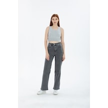 90's Kar Yıkama Kar Gri Likralı Süper Yüksek Bel Wide Leg Salaş Jeans Palazzo Kot Pantolon Gri