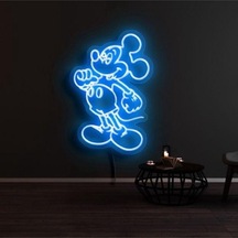 Mickey Mouse Figürlü Dekoratif Neon Tabela Mavi