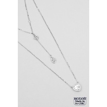Romantik Mozanit 18 Ayar Beyaz Altın Kaplama 46 Cm Gümüş Kolye Rodyum