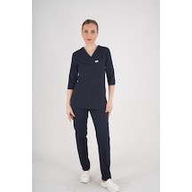 Unisex Lacivert Violet Model Scrubs Takım Doktor Hemşire Üniforması Lacivert