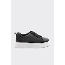 Derinet Hakiki Deri Bağcıklı Yüksek Taban Erkek Sneaker Siyah Beyaz Siyah Beyaz