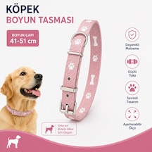 Pati Ve Kemik Desenli Köpek Boyun Tasması 41-51 Cm Ayarlanabilir Metal Tokalı D Halkalı - Pudra Pembe Çok Renkli