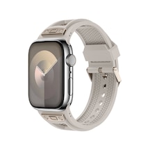 Ardemix Apple Uyumlu  Watch 44mm Krd-117 Hava Alabilen Delikli Metal Süslemeli Desenli Silik