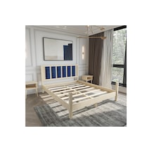 Orion Model Lacivert Puflu Başlıklı Doğal Çam Ahşap Karyola-68 90 x 200 Orion Model Lacivert Puflu Başlıklı Doğal Çam Ahşap Karyola-68 90 x 200