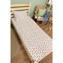 Organik Tek Kişilik Lastikli Çarşaf Seti - Tatlı Çilek Bahçesi Renkli