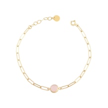 Debora Jewelry 14 Ayar Altın Pembe Kuvars Ataç Zincir Bileklik