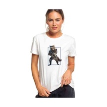 Roket Rakun Galaxy Baskılı Beyaz Kadın Tshirt